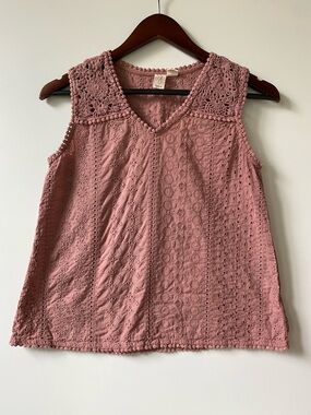 Joie Mauve Eyelet Crochet V-Neck Tank XS